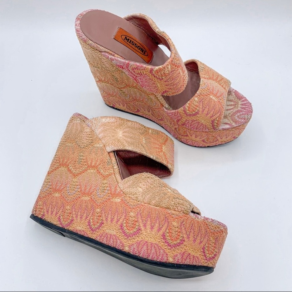 Missoni Pink and Orange Wedge Sandals - Size 9